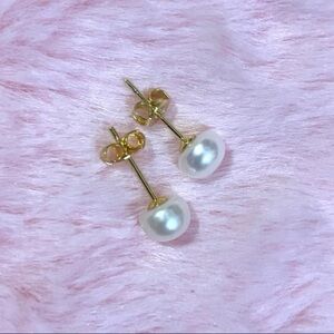 6-7mm 14K Yellow Gold Plated Natural Akoya Cultured White Pearl Stud Earrings